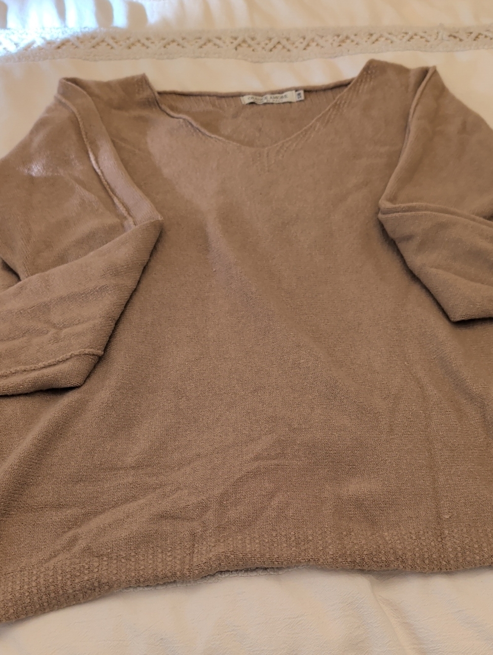 Women's Scoop Neck Taupe Knit Sweater